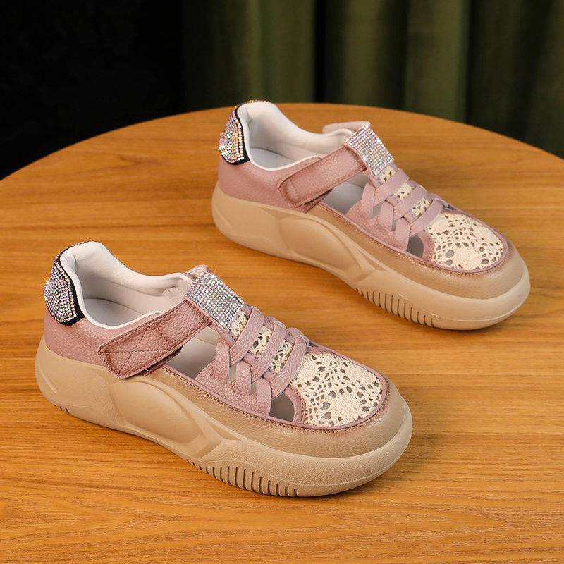 (image for) Chunky sneaker with lace-effect toe and rhinestone strap