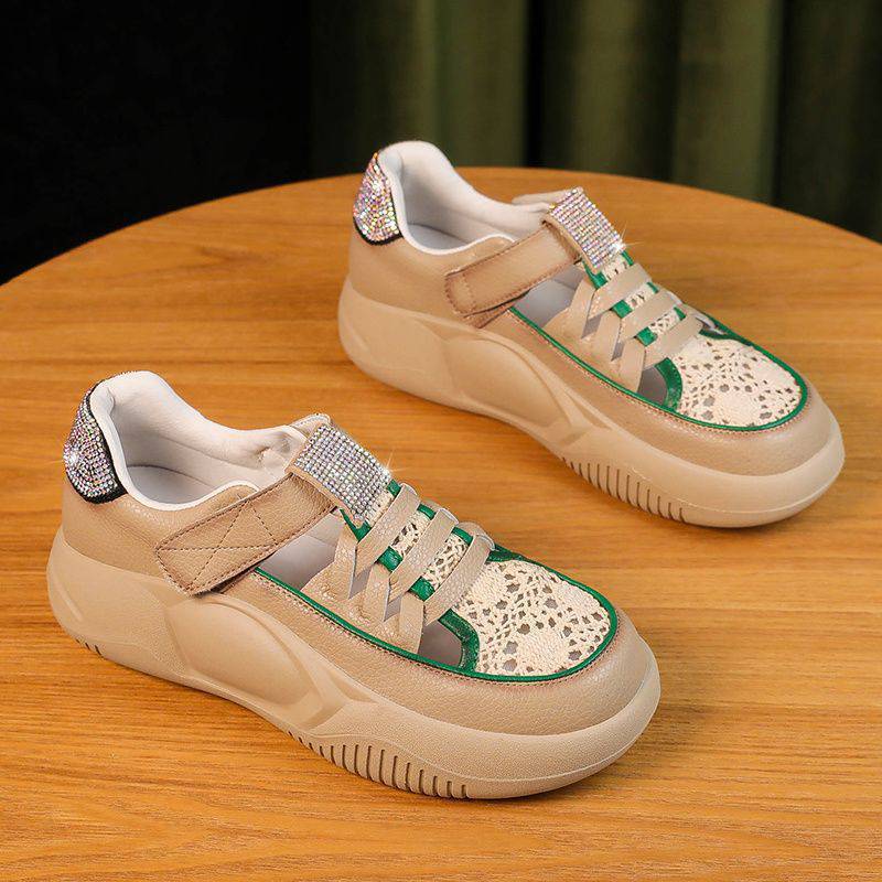 (image for) Chunky sneaker with lace-effect toe and rhinestone strap