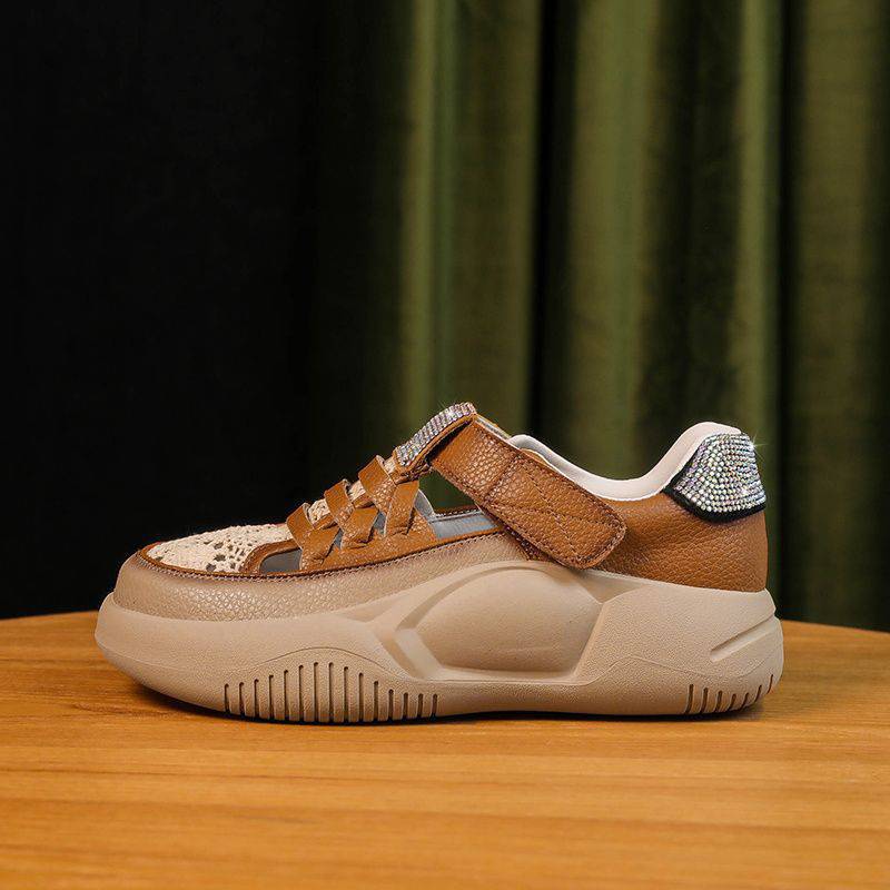 (image for) Chunky sneaker with lace-effect toe and rhinestone strap