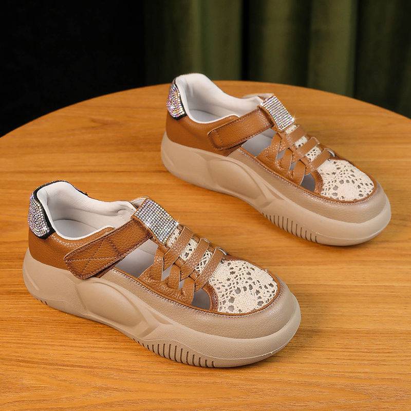 (image for) Chunky sneaker with lace-effect toe and rhinestone strap