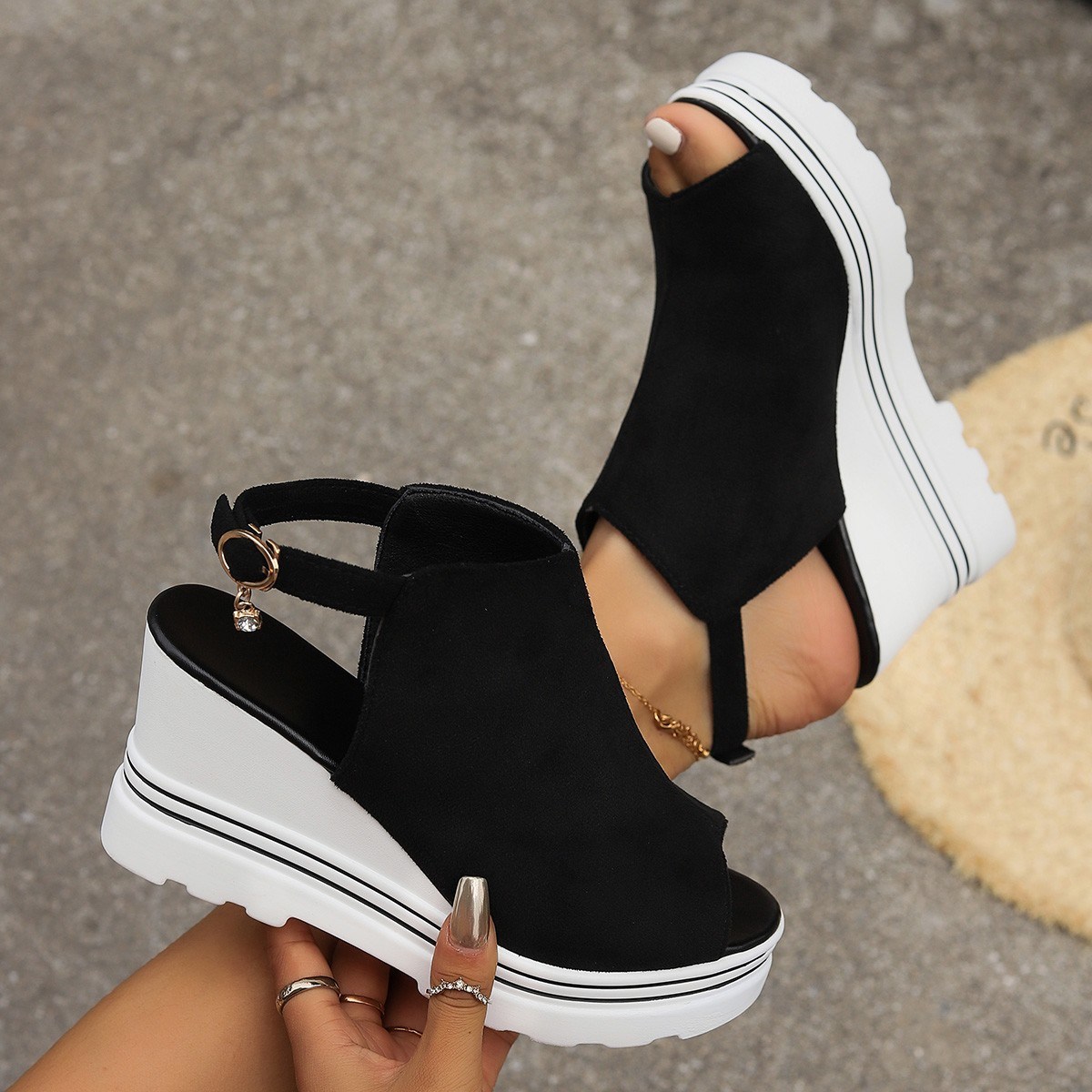 (image for) Peep-toe wedge bootie sandal with ankle buckle