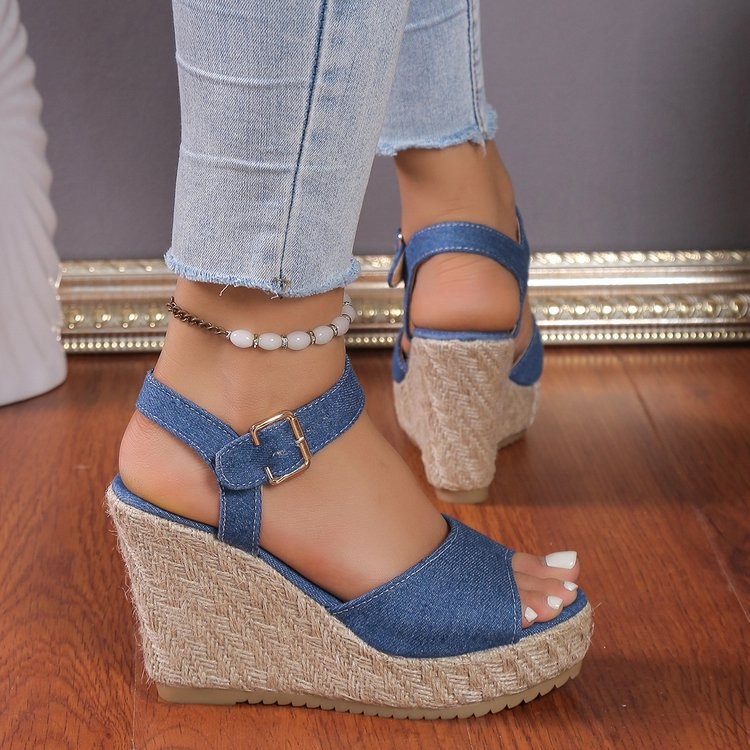 (image for) Easy summer wedge sandal with crossover straps and ankle strap
