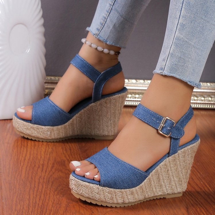 (image for) Easy summer wedge sandal with crossover straps and ankle strap