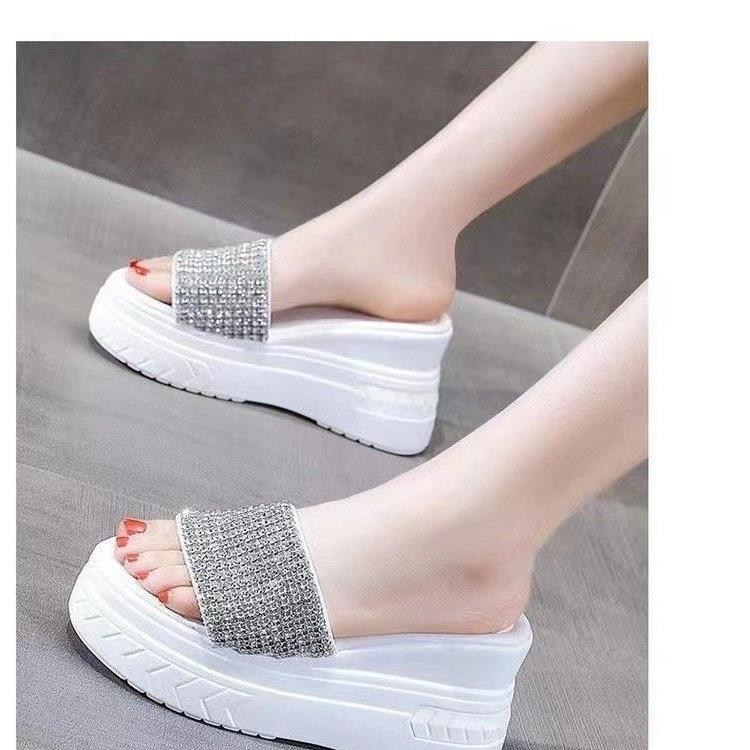(image for) Sparkle platform slide with wide rhinestone strap