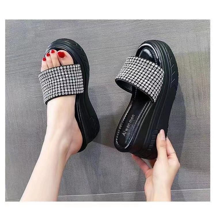 (image for) Sparkle platform slide with wide rhinestone strap