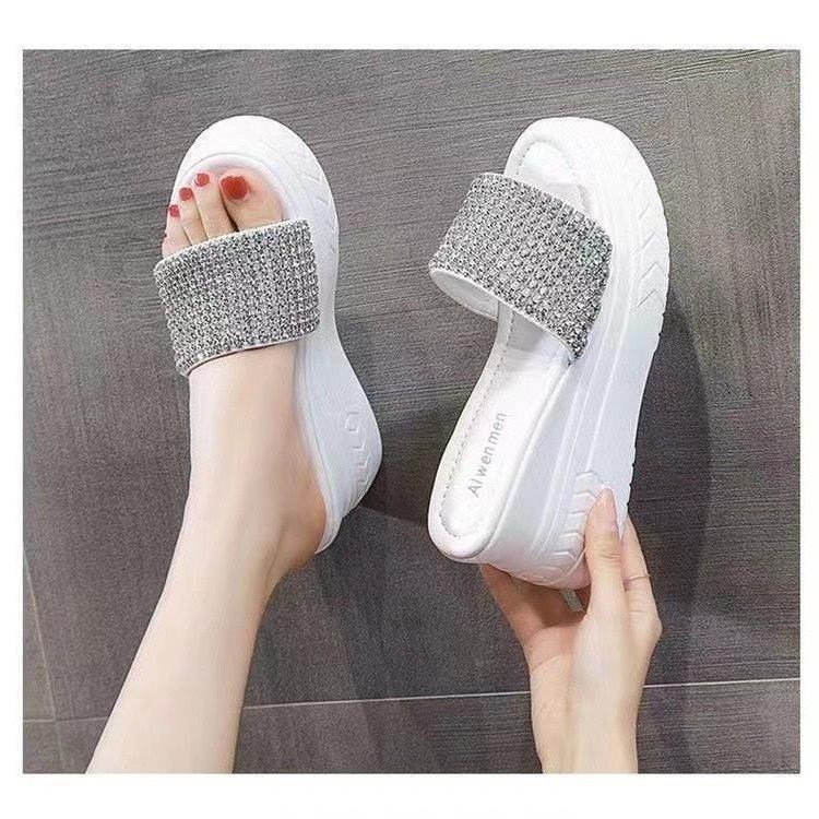 (image for) Sparkle platform slide with wide rhinestone strap