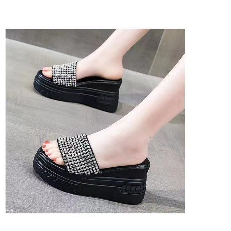 (image for) Sparkle platform slide with wide rhinestone strap