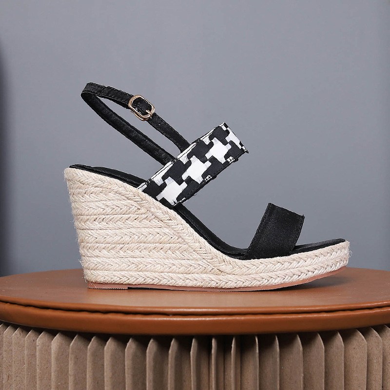 (image for) Espadrille wedge sandal with slingback and geometric strap