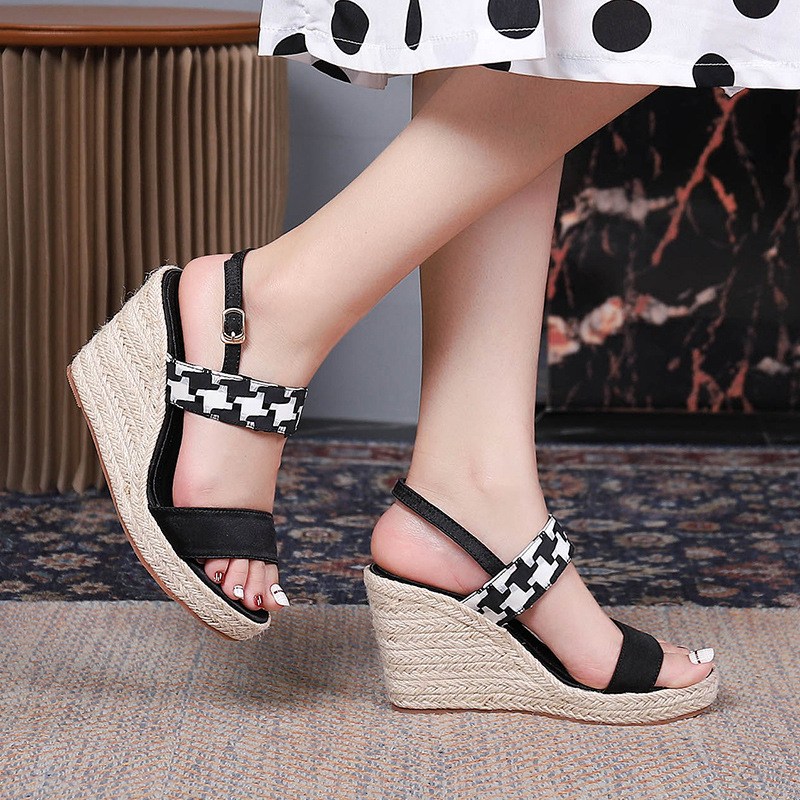 (image for) Espadrille wedge sandal with slingback and geometric strap