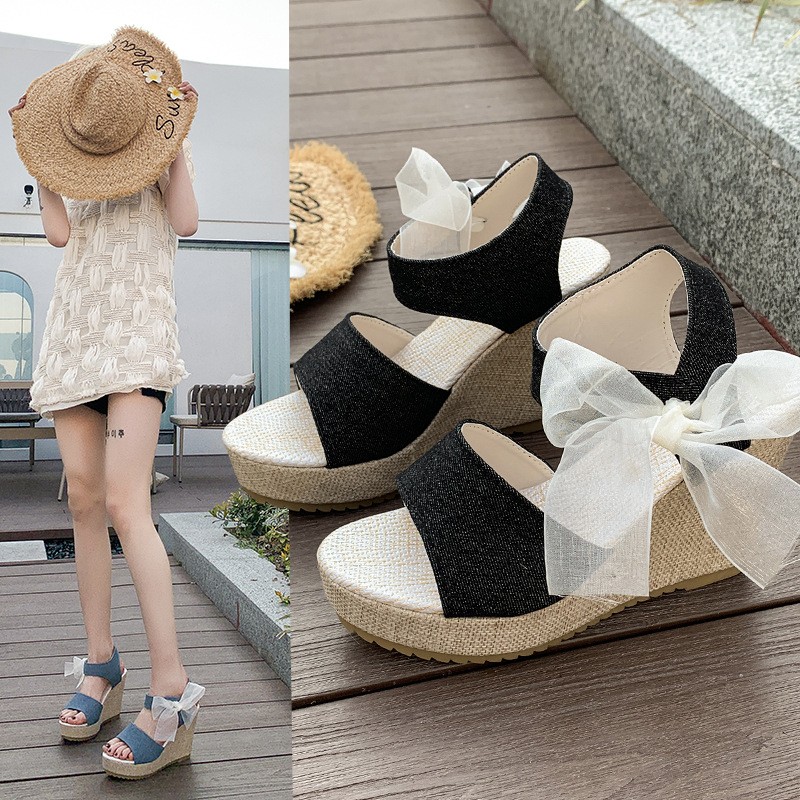 (image for) Jute-style wedge sandal with decorative strap and secure ankle fit
