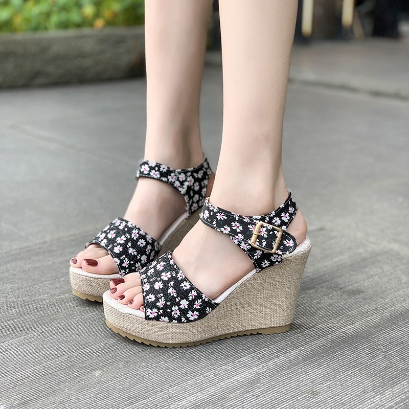 (image for) Boutique espadrille wedge with floral detail and ankle hold