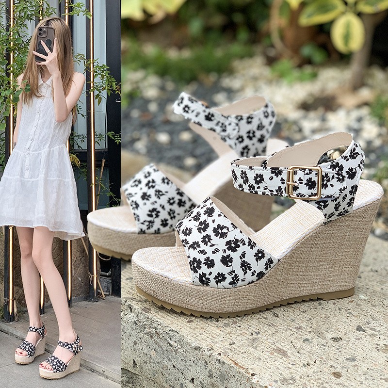 (image for) Boutique espadrille wedge with floral detail and ankle hold