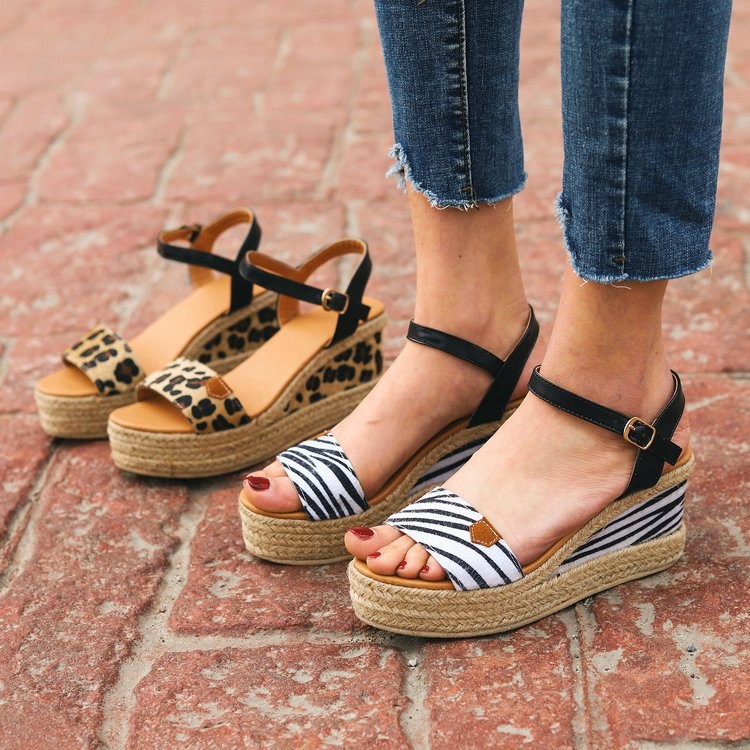 (image for) Ankle-strap espadrille wedges with animal pattern