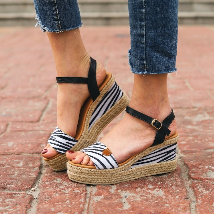 (image for) Ankle-strap espadrille wedges with animal pattern
