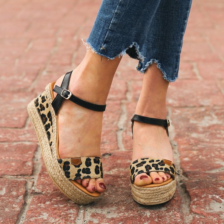 (image for) Ankle-strap espadrille wedges with animal pattern