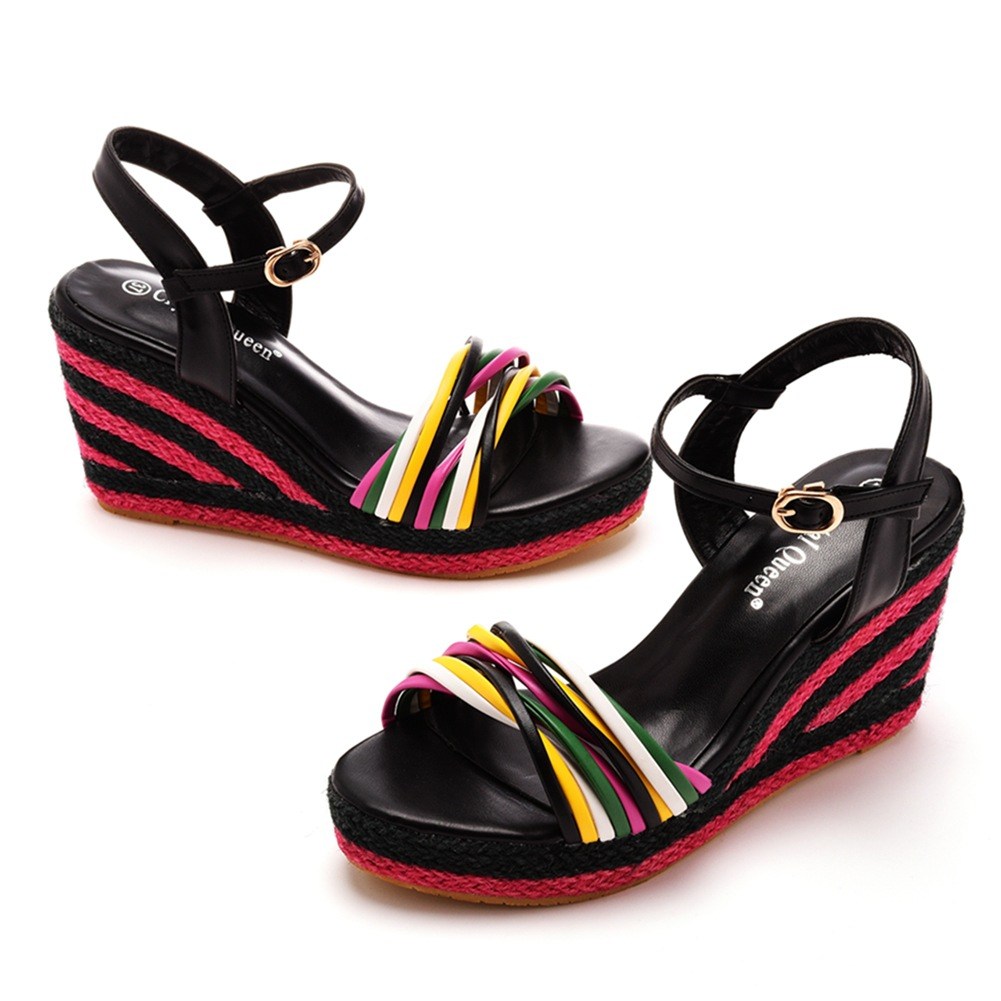 (image for) Espadrille wedge sandal with crossover straps and ankle buckle