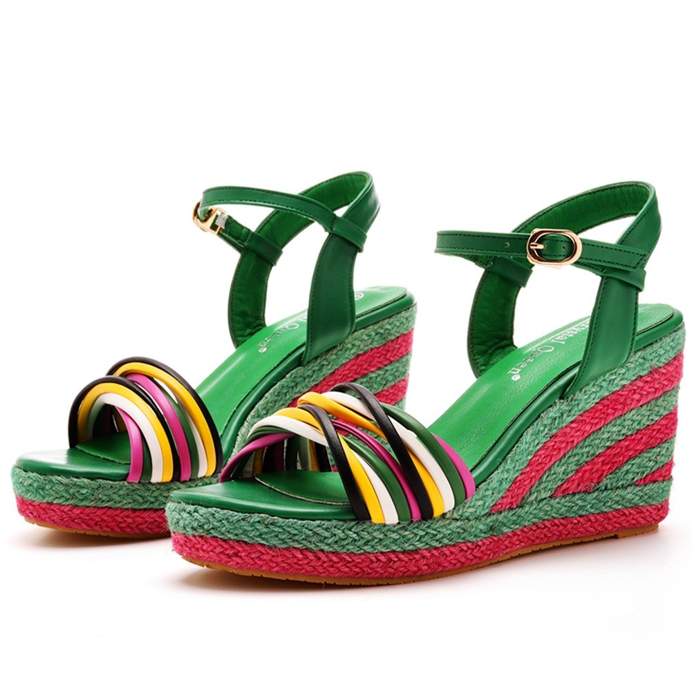 (image for) Espadrille wedge sandal with crossover straps and ankle buckle