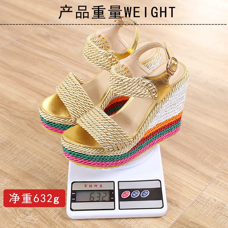 (image for) Braided rope wedge sandal with layered striped platform