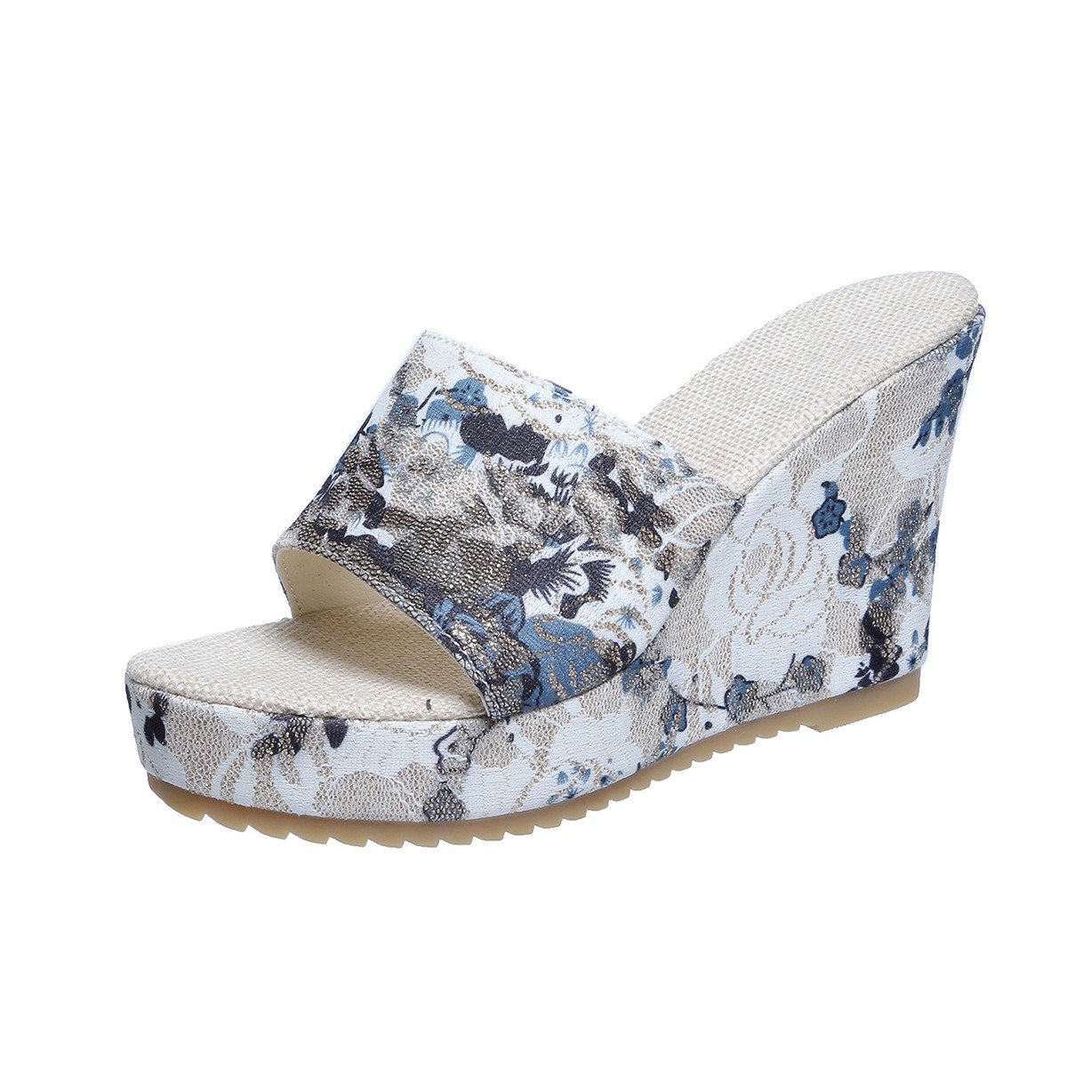 (image for) Wedge clog mule with covered upper and seasonal graphic look