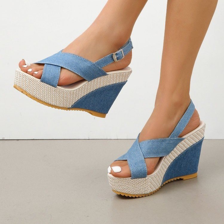 (image for) Espadrille wedge with crossover textile straps and buckle