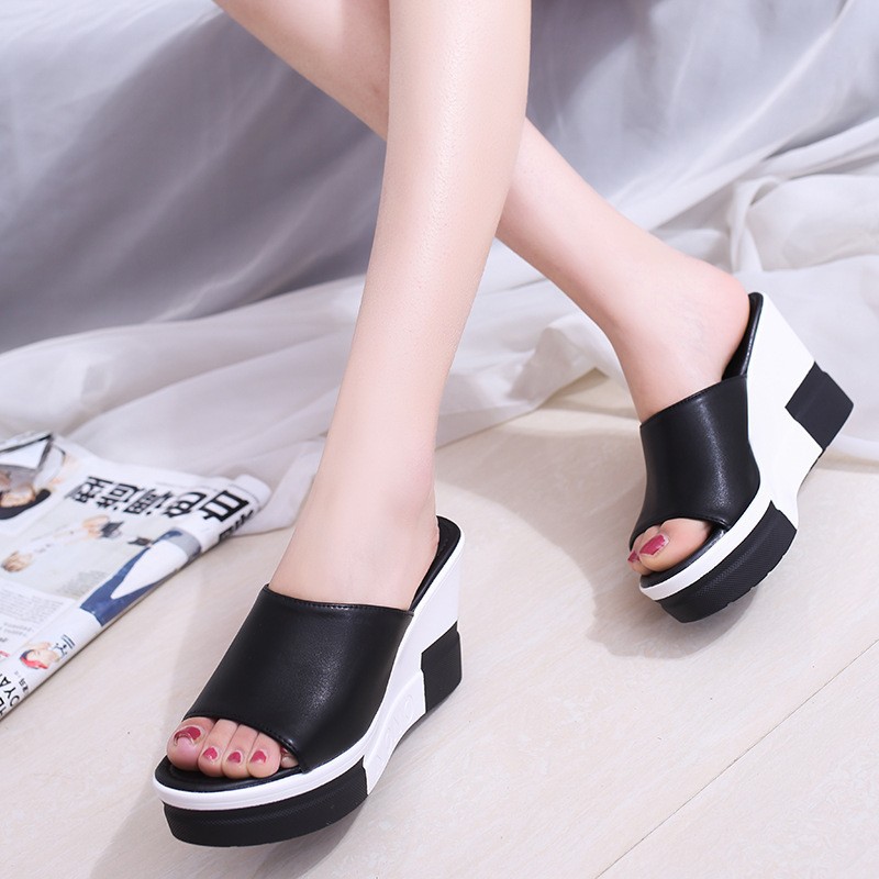 (image for) Slip-on wedge slide with lightweight platform for easy walking