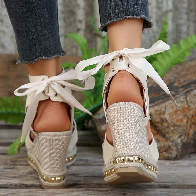 (image for) Ankle‑tie espadrille wedge with cutout straps