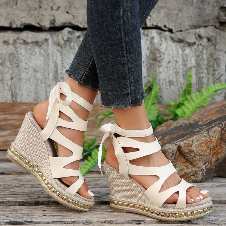 (image for) Ankle‑tie espadrille wedge with cutout straps