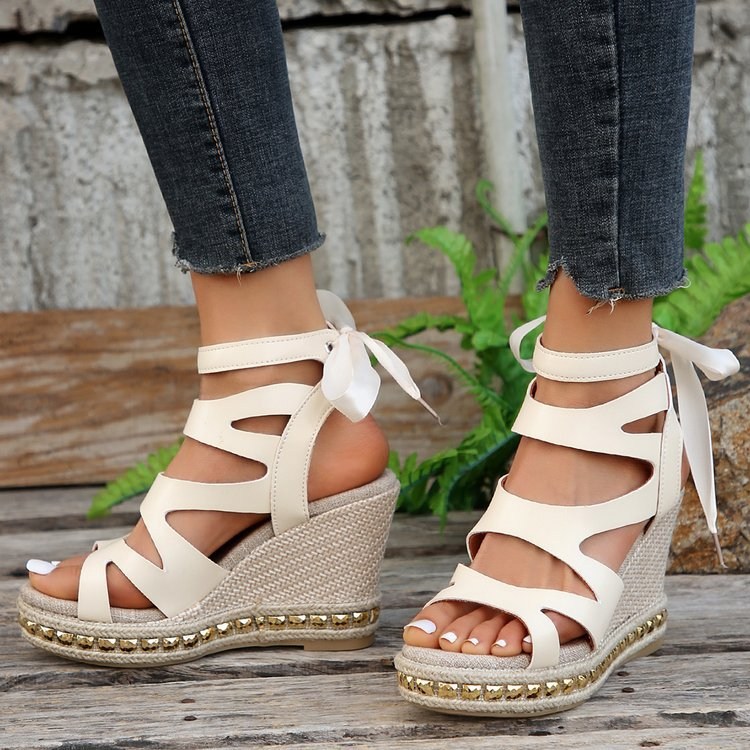 (image for) Ankle‑tie espadrille wedge with cutout straps