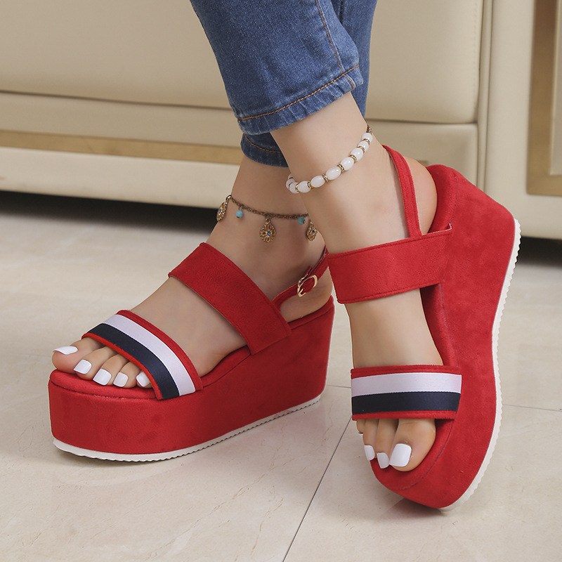 (image for) Platform wedge sandal with double straps and ankle buckle