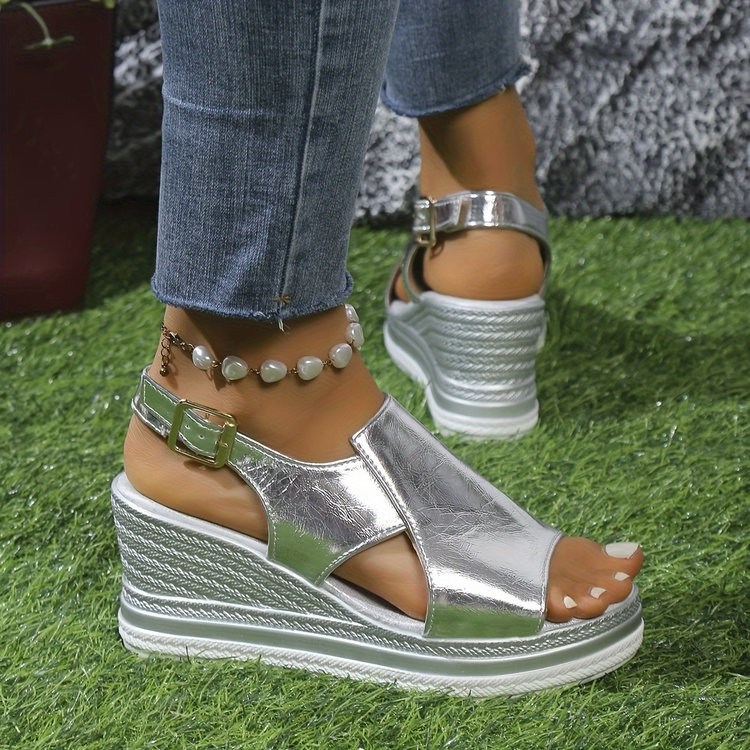 (image for) Slingback metallic wedge platform sandal