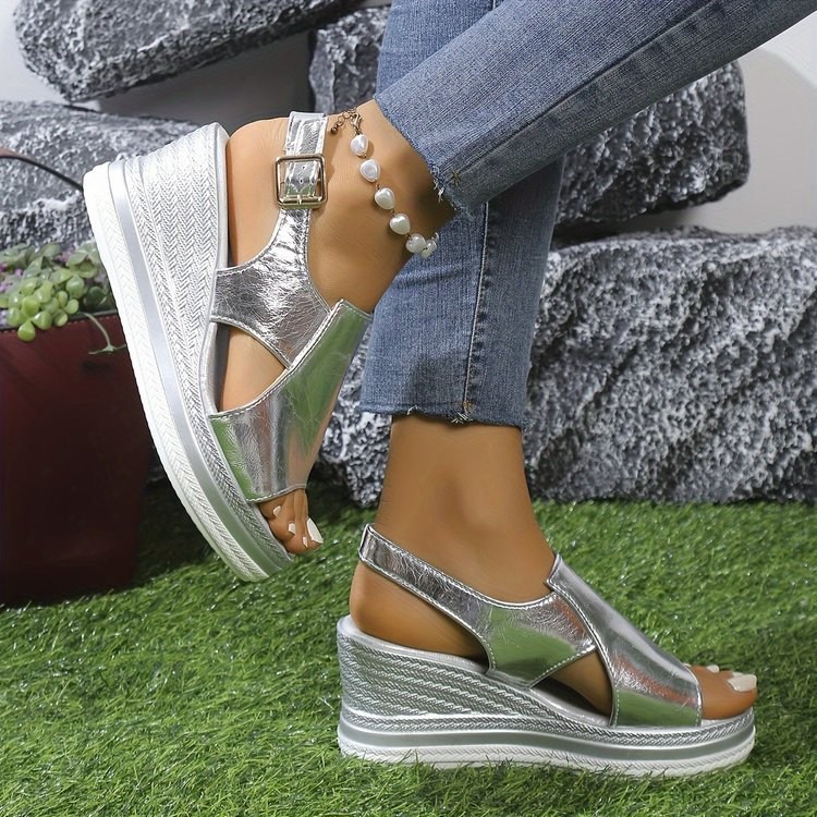 (image for) Slingback metallic wedge platform sandal