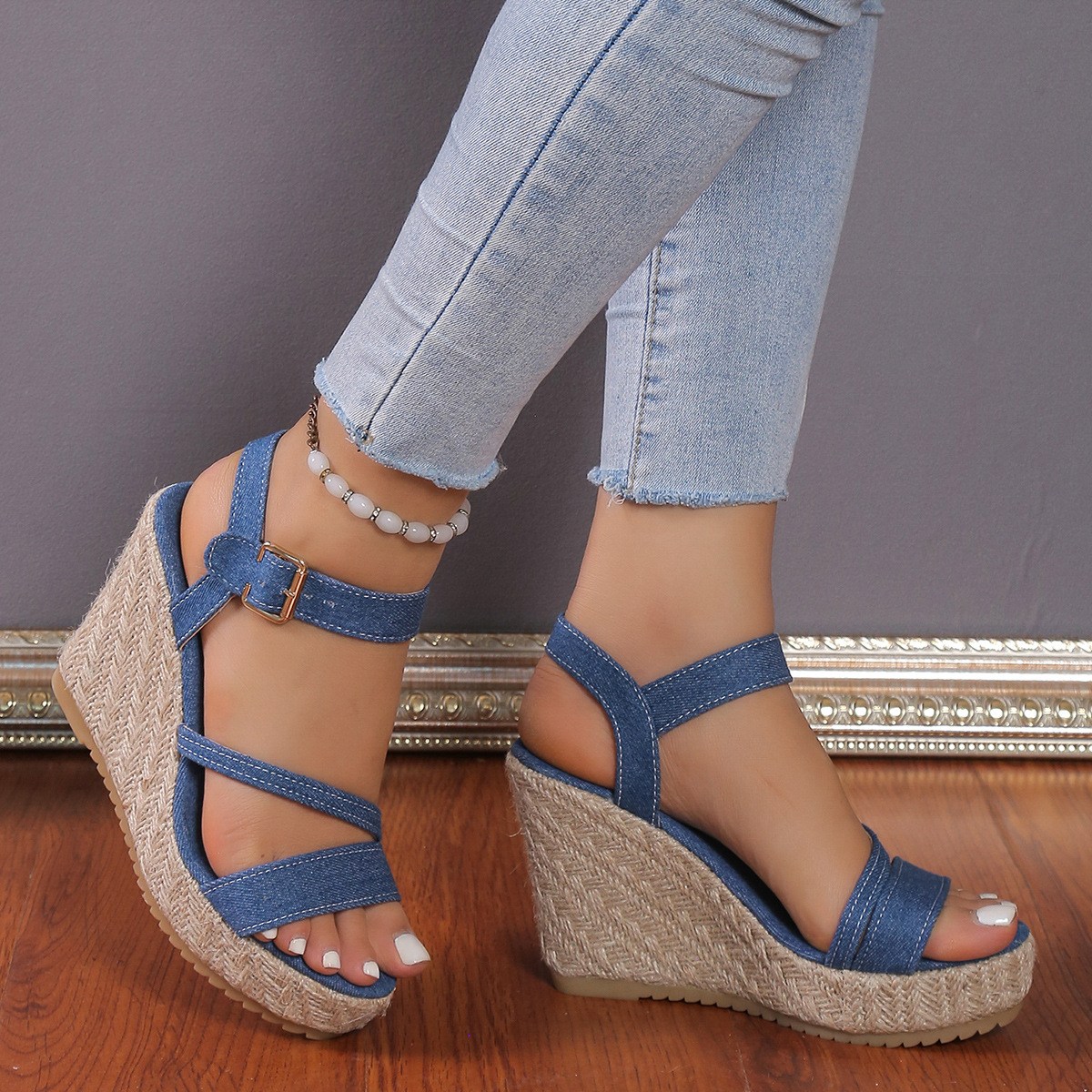 (image for) Espadrille wedge sandal with crossover straps and adjustable ankle strap