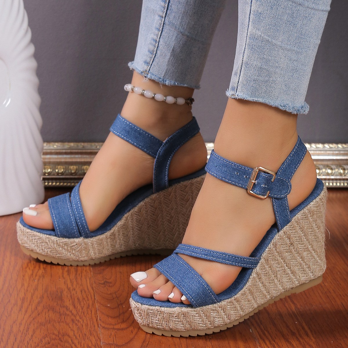 (image for) Espadrille wedge sandal with crossover straps and adjustable ankle strap