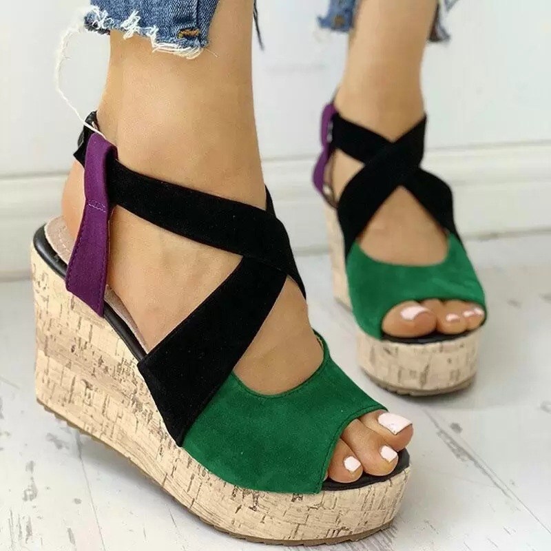 (image for) Crisscross wedge sandals with cork-look platform