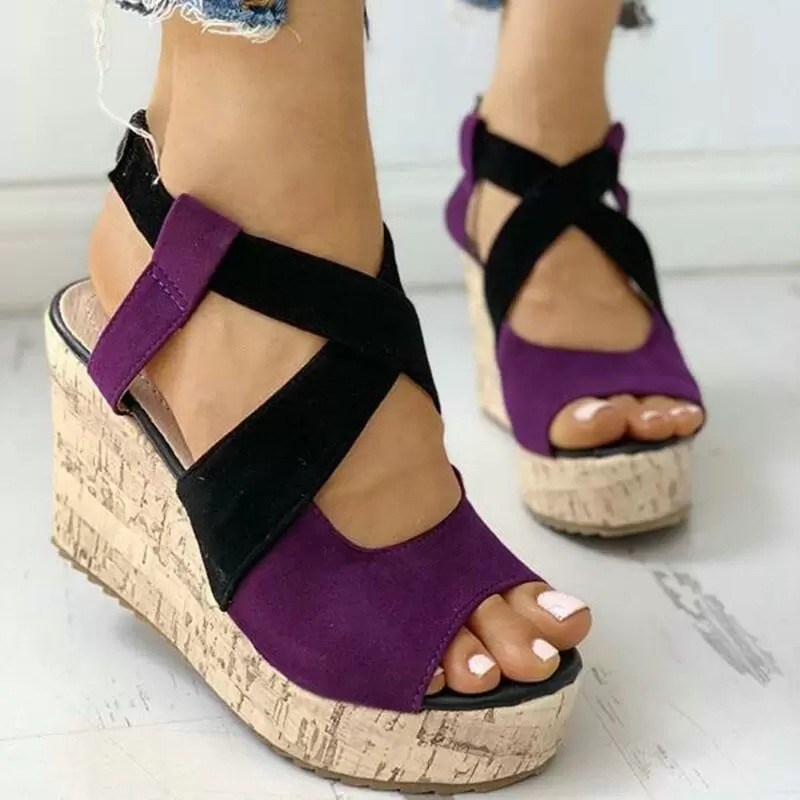 (image for) Crisscross wedge sandals with cork-look platform