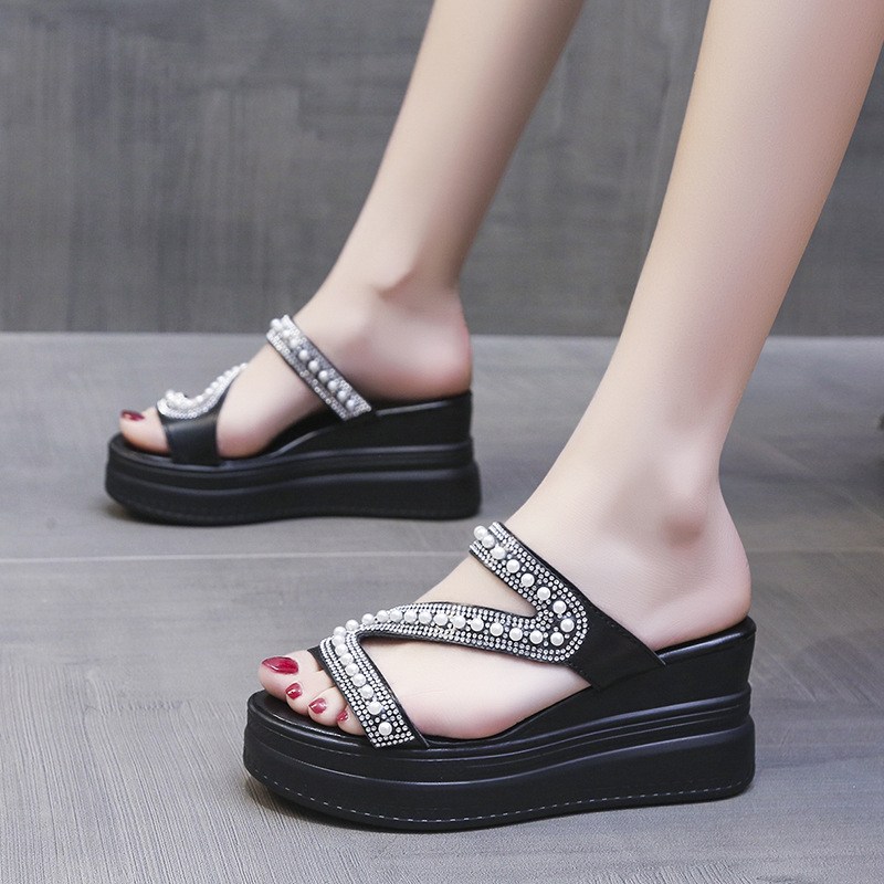 (image for) Platform slide sandal with embellished straps for display impact
