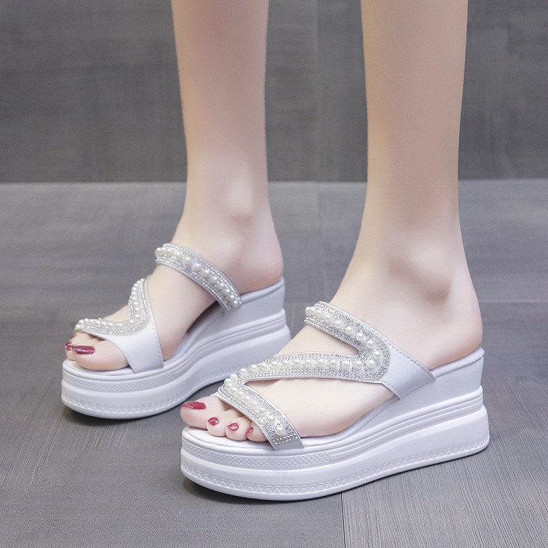 (image for) Platform slide sandal with embellished straps for display impact