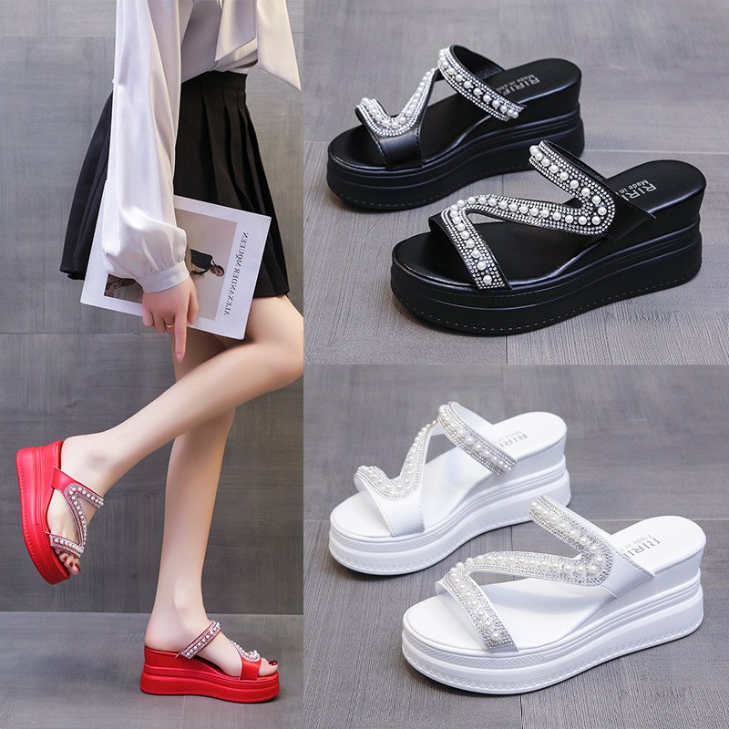 (image for) Platform slide sandal with embellished straps for display impact