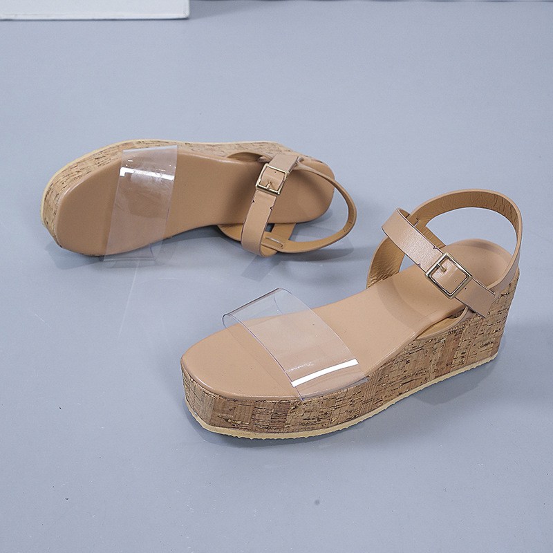 (image for) Espadrille wedge sandal with clear band and ankle buckle