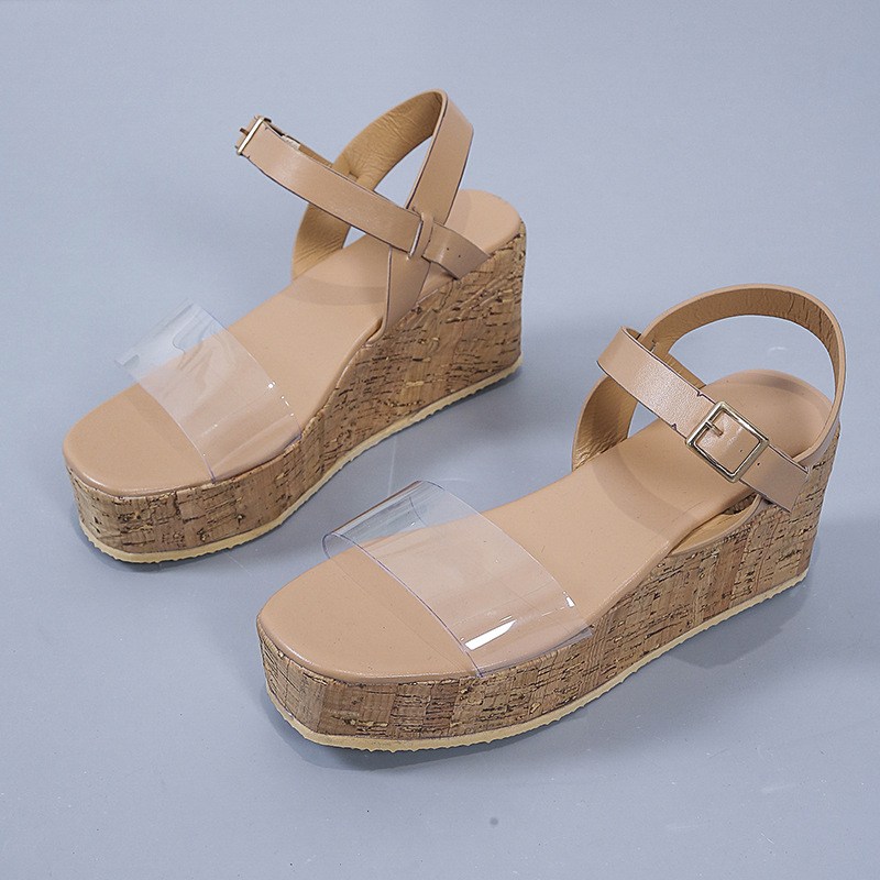 (image for) Espadrille wedge sandal with clear band and ankle buckle