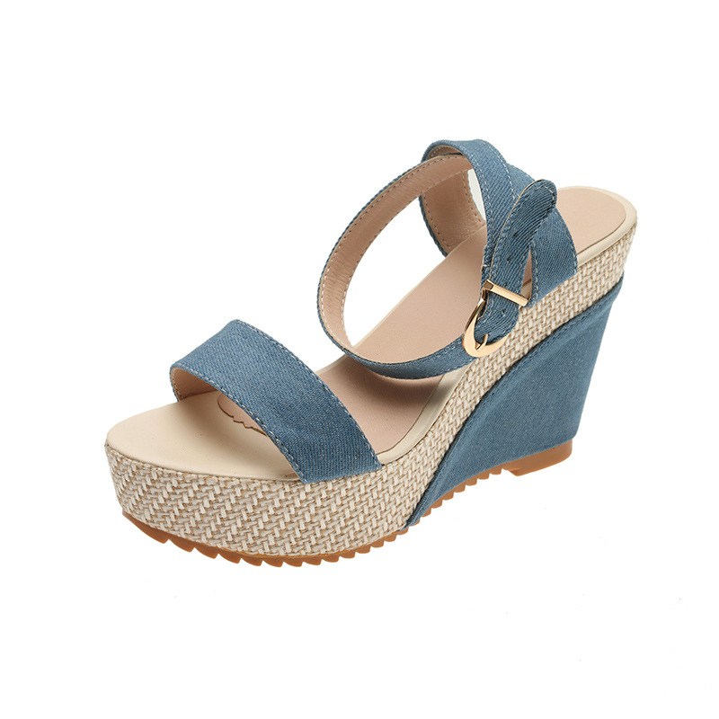(image for) Textured espadrille-style high wedge with ankle strap
