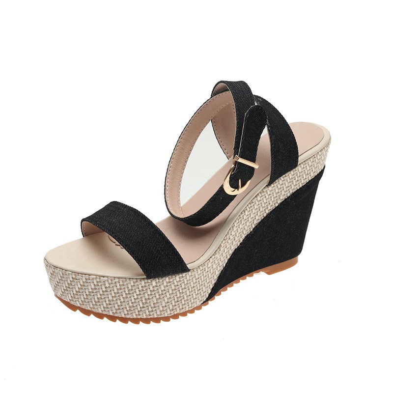 (image for) Textured espadrille-style high wedge with ankle strap