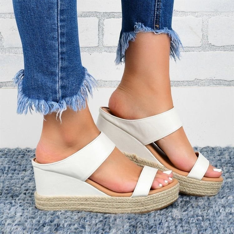 (image for) Platform slide with espadrille-style finish and wide trend strap