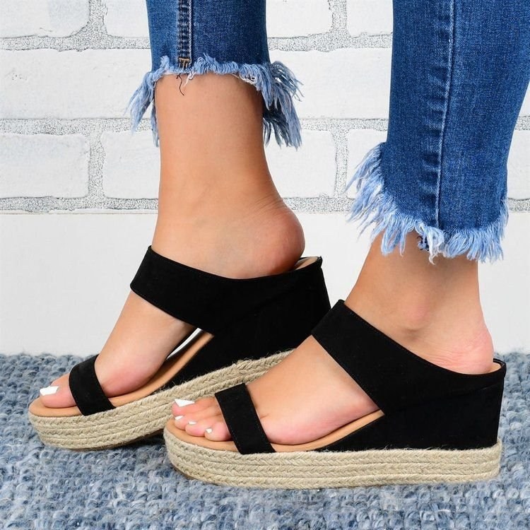 (image for) Platform slide with espadrille-style finish and wide trend strap