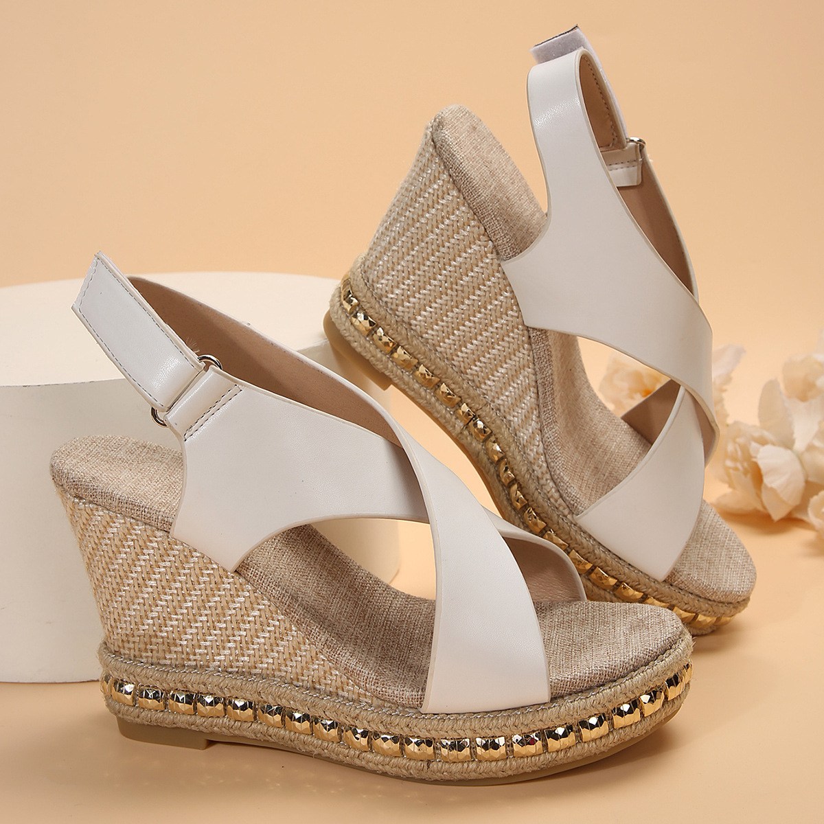 (image for) Espadrille wedge sandal with cross straps and adjustable slingback