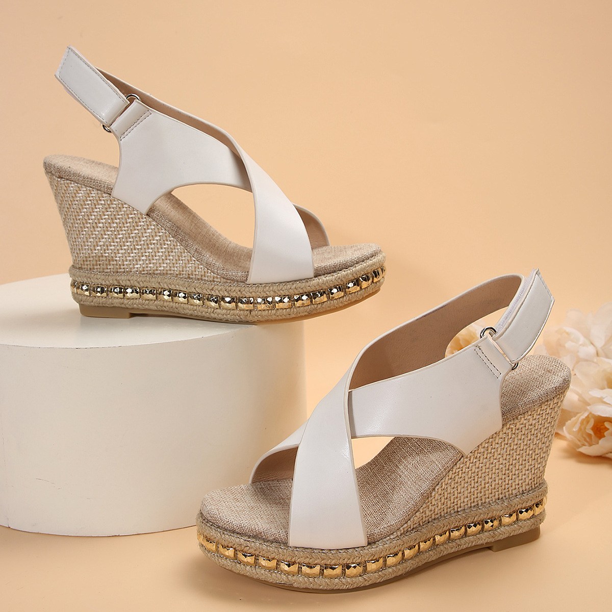 (image for) Espadrille wedge sandal with cross straps and adjustable slingback