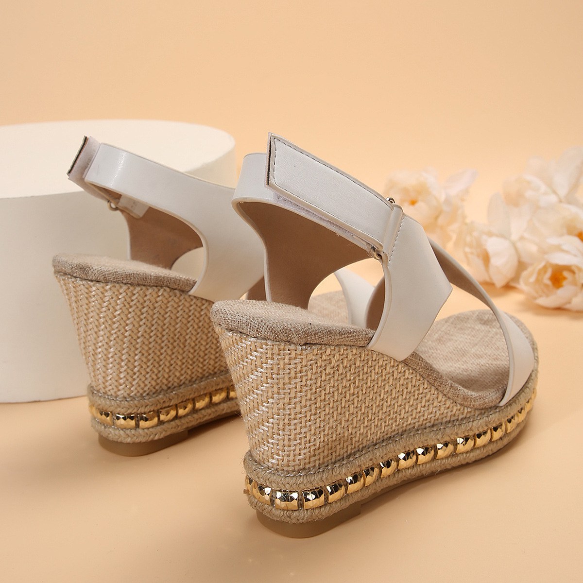 (image for) Espadrille wedge sandal with cross straps and adjustable slingback