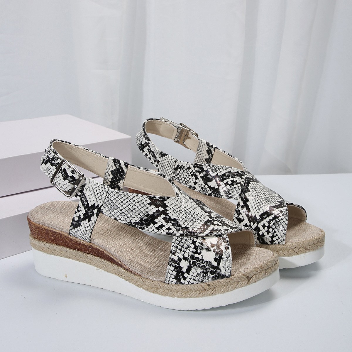 (image for) Espadrille wedge slide with bow detail and trend pattern finish