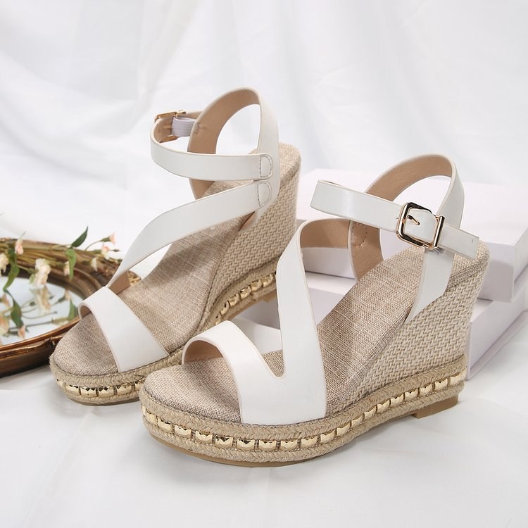 (image for) Cross‑strap espadrille wedge with ankle buckle