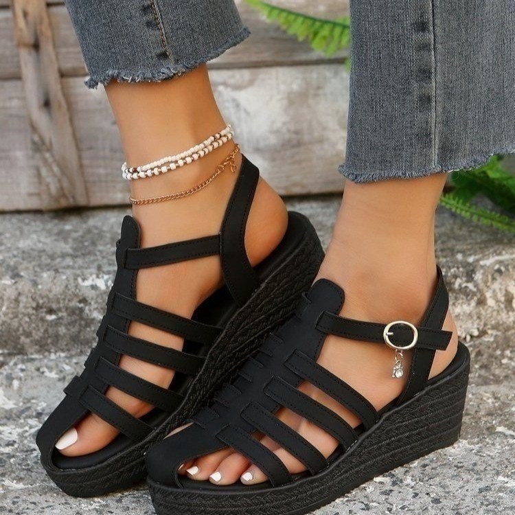 (image for) Chunky platform cage sandal with multi straps and ankle strap